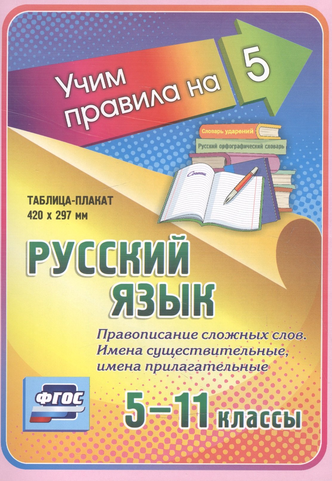 Русский язык. Правописание сложных слов. Имена существительные, имена прилагательные. 5-11 классы. Таблица-плакат